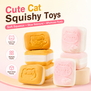 Cute <b>Cat</b> <b>Squishy</b> Toys Soft Squeeze Slow Rising Stress Relief Toy Biscuit Cloud Cake Style for Wholesale - Product Image 1