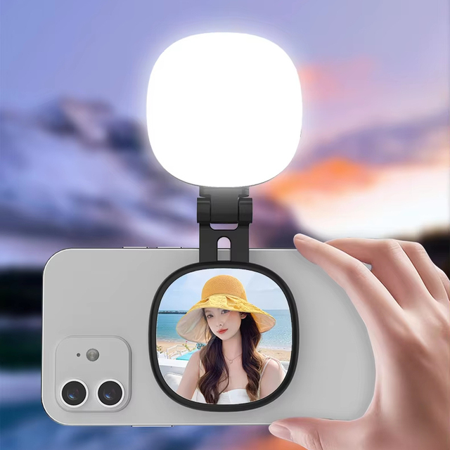 Magnetic Selfie Light Compatible with MagSafe for iPhone Rechargeable LED Fill Light with Mirror 5 Color Temps Foldable Light