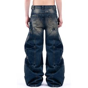 Wholesale 100% Cotton <b>Soft</b> Comfortable Distressed Loose Fit <b>Jeans</b> Deconstruct Design Hand Make Effect Washed Blue Men's <b>Jeans</b> - Product Image 5