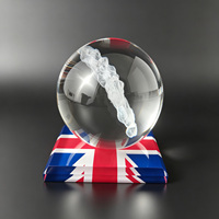 Plaque en cristal Neelpure 188772 de forme ronde avec base Union Jack, motif de carte d'Asie gravé au laser 3D, souvenir pour entreprise britannique