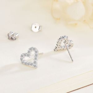 Pendientes de Plata de Ley S925 con Baño de Oro y Corazón Hueco, con Circonita Cúbica 5A, Joyería Fina para Mujer, Fabricante SPJ - Product Image 2