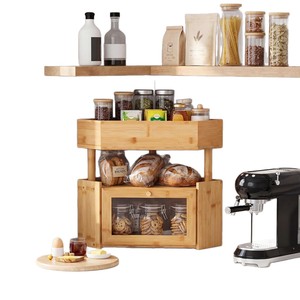 Caja de Pan de Bambú, Estante de Almacenamiento Multicapa, Organizador de Condimentos de Madera, Cesta de Frutas, Almacenamiento Integrado para Cocina y Escritorio - Product Image 5