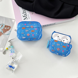 Funda Protectora para <span class=keywords><strong>AirPods</strong></span> <span class=keywords><strong>Pro</strong></span> 2 3 4 con Diseño <span class=keywords><strong>de</strong></span> Pez Azul Oceánico, Textura <span class=keywords><strong>de</strong></span> Onda, Cordón Decorativo, Carcasa <span class=keywords><strong>de</strong></span> TPU Suave a Prueba <span class=keywords><strong>de</strong></span> Golpes - Product Image 1