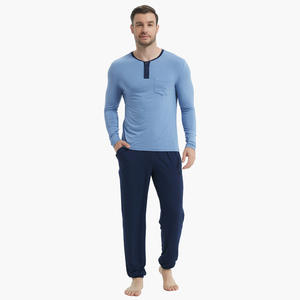 <b>Mens</b> <b>Pyjamas</b> Soft <b>Men's</b> Sleepwear for Home Hotel Round Neck Solid Winter Custom Top Pants Pajama Sets Cotton - Product Image 1