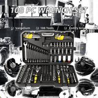 Kit d'outils à main avec clé à cliquet en acier au chrome-vanadium OEM de 108 pièces, poignée confortable de haute qualité