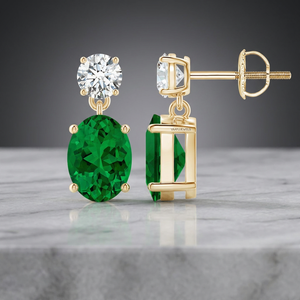 Pendientes colgantes de esmeralda ovalada y diamante cultivado en laboratorio en oro de 10K, 14K, 18K, plata 925, 935, joyería fina personalizada. - Product Image 1