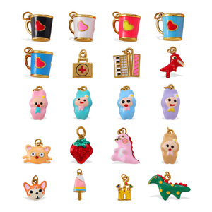Cartoon Heart-Shaped <b>Miniature</b> Cup Pendant Copper Oil-Dripping DIY Jewelry For Necklace Making - Product Image 5