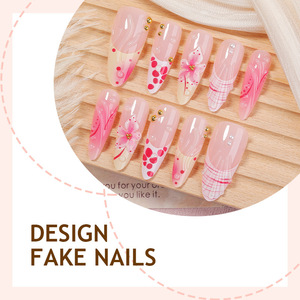 Uñas Postizas Almendradas Medianas Personalizadas, Uñas Postizas Francesas en 3D al por Mayor, <span class=keywords><strong>Kit</strong></span> de Uñas Postizas - Product Image 4