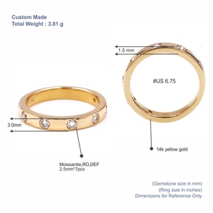 แหวนเพชรโมอิสซาไนต์ทรงกลมเจียระไนแบบบริลเลียนท์ ทองคำแท้ 14K สีเหลือง ดีไซน์เรียบหรู สไตล์ผู้หญิง ยี่ห้อ Tianyu Gems - Product Image 2