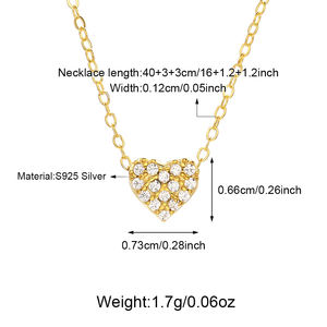 Großhandel Sterling Silber Halskette Frauen Hypo allergene Liebe Charm Halskette 5A Zirkon Micro Intarsien Herz Anhänger Halskette - Product Image 5