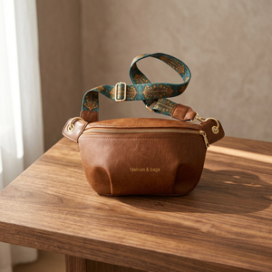 Bolsos y Accesorios de Moda, Bolso de Pecho de Cuero Genuino, Correa Ajustable, Cierre de Cremallera, Asa Única, Estilo Cinturón con Patrón Marrón, Para Todas las Temporadas - Product Image 2