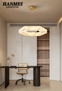 Lámpara de Araña Moderna Hexagonal de Mármol y Latón para Interiores, Luz LED Blanca Cálida, Altura Ajustable, Instalación para Sala de Estar/Oficina - Product Image 4