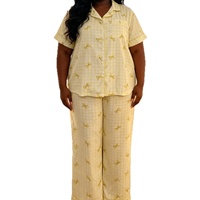 Ensemble de pyjama rayé grande taille 1XL-5XL pour femme, chemise à manches courtes à revers et pantalon, tenue décontractée et confortable pour l'été