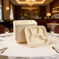Barquette alimentaire jetable compostable moderne Hainan Go Food, assiettes biodégradables à 4 compartiments en bagasse de canne à sucre, boîte à lunch, plateau alimentaire