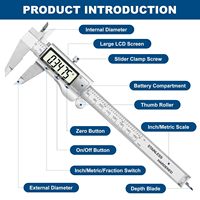 Pied à coulisse numérique électronique 150mm/0-6 pouces outils de mesure de pied à coulisse en acier inoxydable avec écran LCD Extra-large