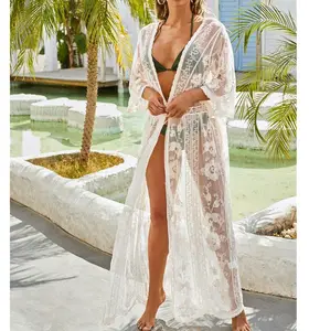 Cardigan de renda longa feminino tasteful, capa sensual para biquíni, vestido de praia