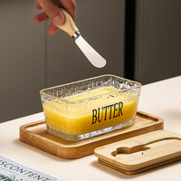 Plat à fromage en verre transparent en bambou idéal, prêt à être expédié, avec couteau, couvercles en bambou écologiques, récipient à beurre