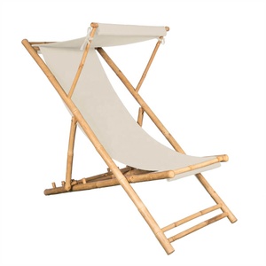 Chaise longue pliable d'été de haute qualité, avec auvent <span class=keywords><strong>amovible</strong></span>, cadre en bambou, chaises de plage en bois à 4 Positions - Product Image 3