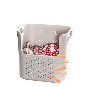Laundry <b>Basket</b> Rectangle PP Portable Wall Mounted Bathroom Toilet Storage Organizer <b>Large</b> Capacity Hollow Breathable - Product Image 2