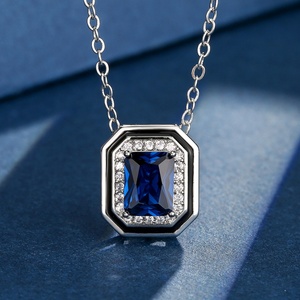 Refined Eco-friendly Copper 6*8/5*7mm Blue Zircon Geometric Square Necklace <b>Earrings</b> Ring <b>Set</b> Premium Quality Jewelry <b>Set</b> Simple - Product Image 5