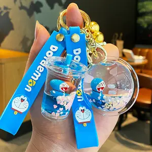 Anime Designer Liquid Keychain Kawaii Boba llavros Key ring Plastic Key chain Cartoon Anime Doraemon Bottle Floating Keychain