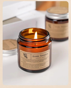 Wholesales Brown Amber Glass Jar Scented Candle Home Luxury <b>Decor</b> Scented Candle With Aluminum <b>Lid</b> - Product Image 3