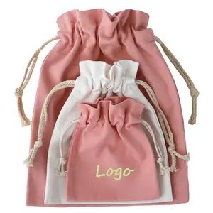 Bolsa pequeña de algodón con cordón para guardar joyas, bolso de compras de polvo con logotipo