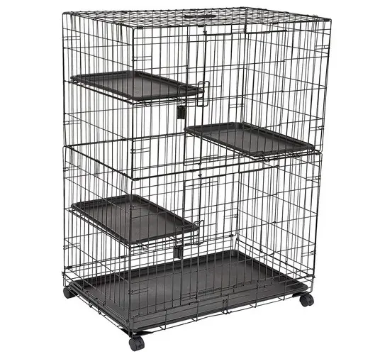 Kandang Kucing Playpen Box Besar 3 Tingkat Kennel-36X22X51 Inci, HITAM