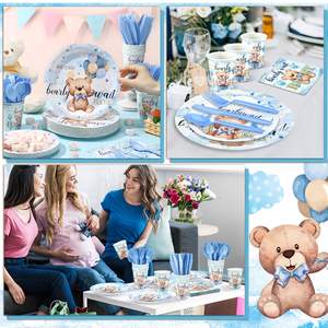 El juego de decoración de fiesta temática de oso azul bebé personalizable incluye pancarta de papel y plato para celebraciones de cumpleaños de Acción de Gracias - Product Image 6