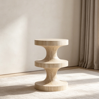 ModHomi Moderner Fiberglas-Beistelltisch Travertin-Optik Sanduhr-Endtisch Skulpturaler Runder Couchtisch Hocker Wohnzimmer