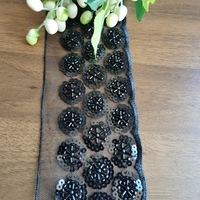 8,5cm Schwarzes Netz-Paillettenband, Blumenmuster Runde Perlen Pailletten Stickerei Spitzenband für Abendkleider, Ballkleider & Röcke