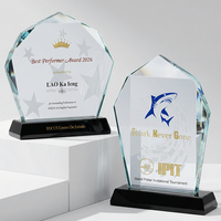 Trophée en cristal personnalisé, plaque en diamant gravée sur base noire, récompense pour les réalisations d'entreprise, cadeaux de reconnaissance pour les champions