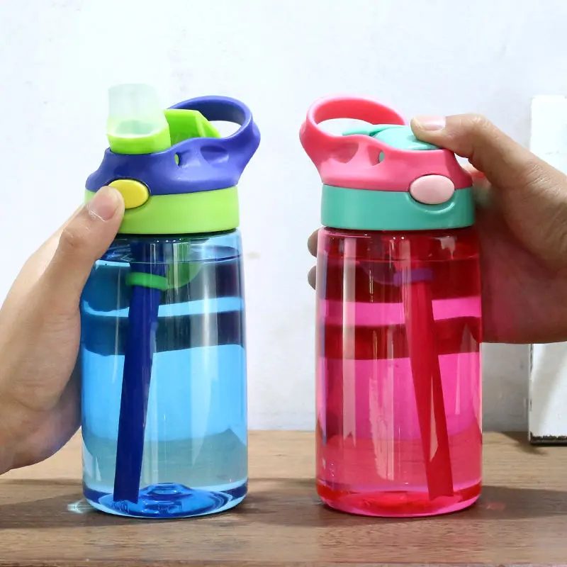 Botella de agua de plástico transparente con pajita para niños, 500ml, sin Bpa, bonita, gigante, para beber en la escuela