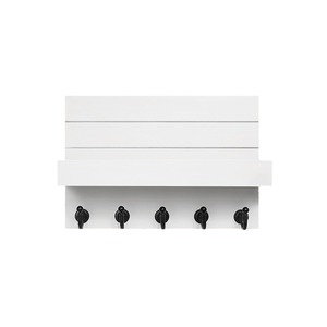 Wooden Wall Mounted Mail <b>Rack</b> With Hooks And <b>Shelf</b> For Keys And Mail Storage White 10 In X 6.85 In - Product Image 5