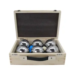 6 Bal 73Mm Rvs Bocce Ballen Petanque Boules Set Met Houten Case