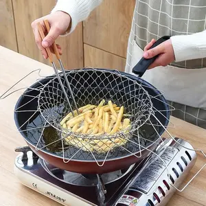 Panier multifonction pliable pour frites, légumes et fruits, en acier inoxydable, télescopique, avec filtre à huile pour la maison - Product Image 3