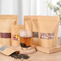 Sachet Doypack Personnalisé en Papier Kraft Brun Biodégradable de Qualité Alimentaire avec Fermeture Ziplock et Fenêtre Transparente pour Café, Thé et Snacks