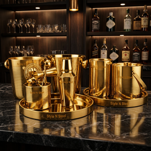 Juego de Herramientas de Bar de Metal Chapado en Oro, Kit de Bandeja para Mezclar Cócteles, Juego de Servicio de Bebidas con Forma Personalizada y Acabado Pulido - Product Image 2