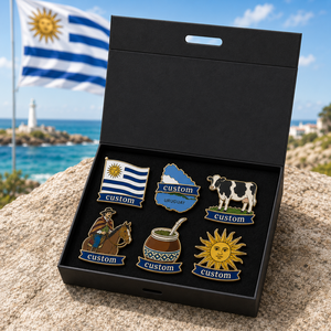 Set de Regalo de Pin de Solapa Esmaltado Personalizado al por Mayor con Temática de Uruguay: Vaca Lechera, Bandera, Gaucha, Souvenir Turístico, Insignia Nacional - Product Image 1