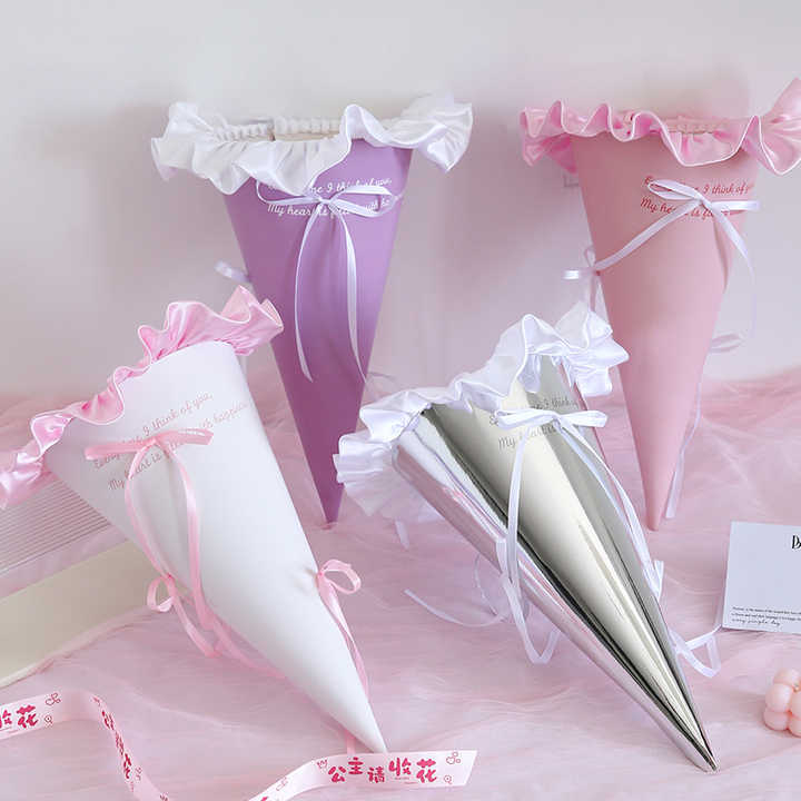 Elegant Ice Cream Cone Bouquet Mirror Flower Wrapping Paper
