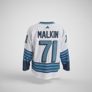 Livraison directe du maillot de hockey Pittsburgh Evgeni Malkin blanc cousu à l'arrière - Product Image 1