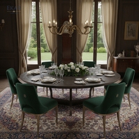 Table à manger de luxe italienne moderne, plateau rond en placage de bois, bureau de cuisine avec pieds en métal sculptés pour projet de villa