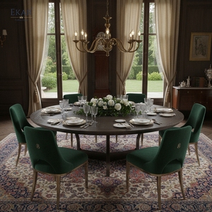 Table à manger <span class=keywords><strong>de</strong></span> luxe italienne moderne, plateau rond en placage <span class=keywords><strong>de</strong></span> bois, bureau <span class=keywords><strong>de</strong></span> cuisine avec pieds en métal sculptés pour projet <span class=keywords><strong>de</strong></span> villa - Product Image 3