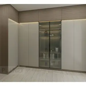 2024 популярные деревянные тканевые встроенные шкафы для спальни простой стиль пользовательские шкафы зеркальные шкафы со стеклом