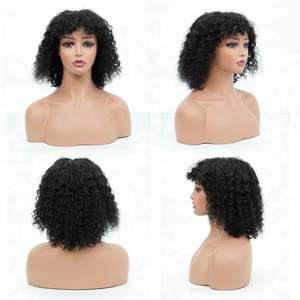 Natural <b>Black</b> 4x1 Lace 210% Density Top Crown Lace Natural Part Line Curly <b>Wig</b> with Bang 4*1 Closure 100% Human Hair Curly <b>Wig</b> - Product Image 4