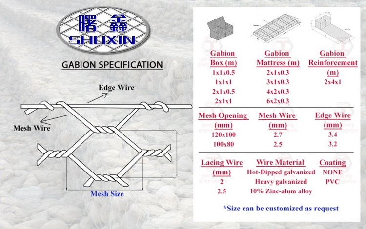 2 X 1 X 1m Hexagonal Gabion Basket Iron Wire Mesh For Cages