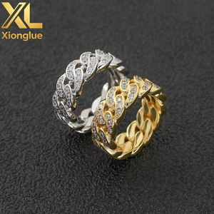 Copper 18K Unisex Trendy Geometric 8mm Single Row Zircon Cuban <b>Rings</b> Claw Setting Gift Party Anniversary Popular Hip-Hop Style - Product Image 5