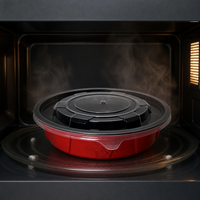Bol en plastique rouge micro-ondable, résistant à la chaleur, jetable, sans BPA, recyclable, de qualité alimentaire, avec couvercle noir hermétique