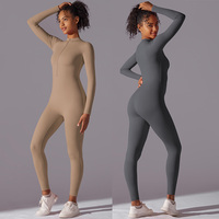 Ensemble de tenues de yoga sans couture pour femmes, combinaison de fitness sculptante, combinaison une pièce rose à manches longues, combinaisons de yoga sans couture