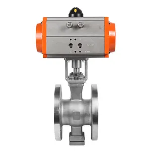 DN65 304 2 Way Pneumatic Actuated Stainless Steel Wafer V Type Segment Ball Valve With Pneumatic Actuator